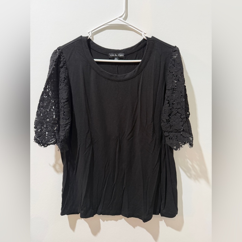 Kim & Cami Elegant Black Lace Sleeve Blouse